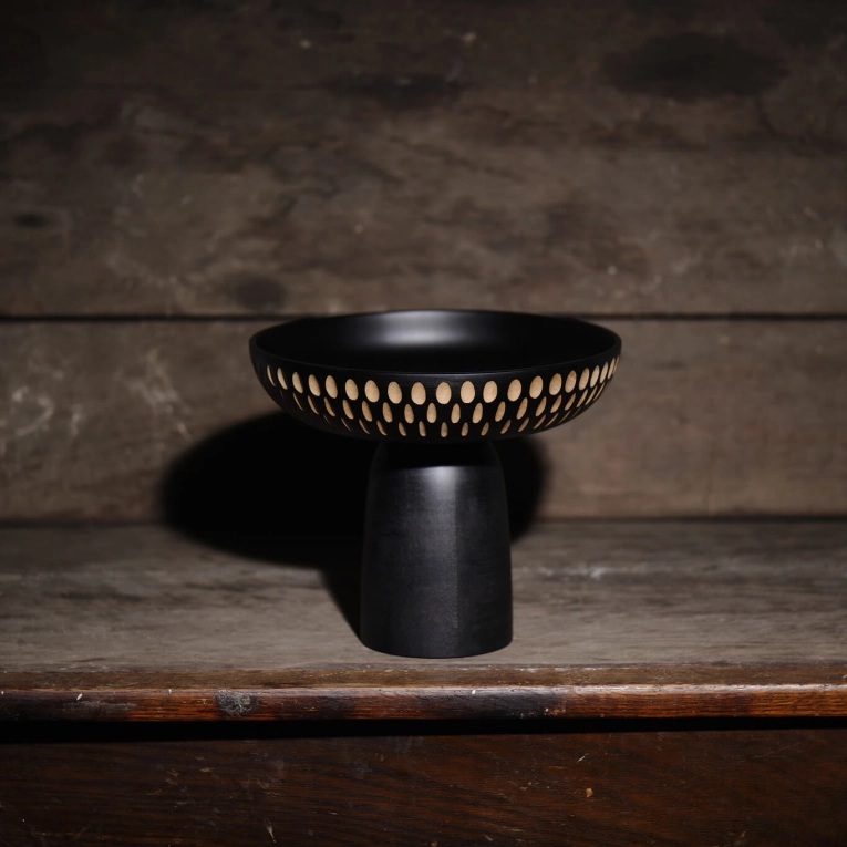 Centre de table & corbeille NERA bowl large gouttes de pluie noir et blanc Érable noir ZANAT