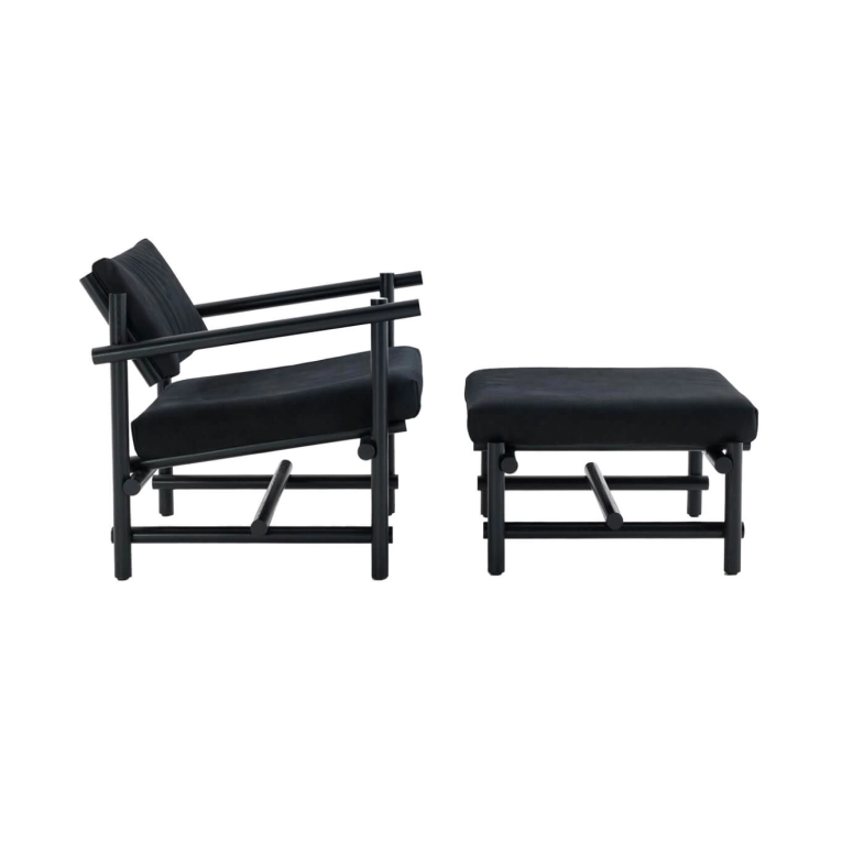 Pouffe MUECKE Ebony black/ Black leather KNOLL