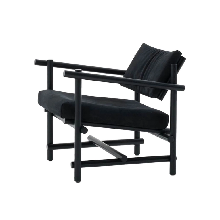 Easy chair MUECKE Ebony Black / Black leather KNOLL