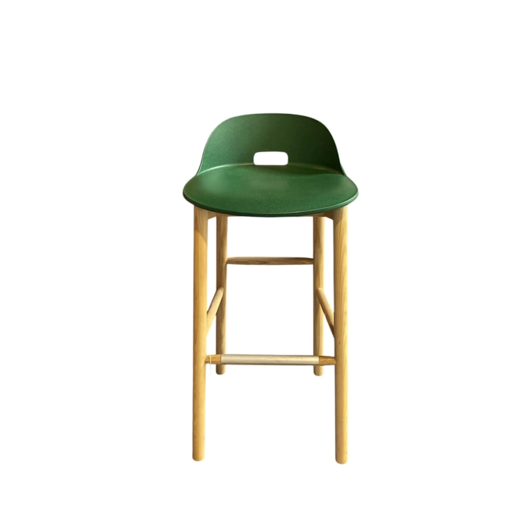 Tabouret haut ALFI dossier bas Vert bouteille / Frêne EMECO