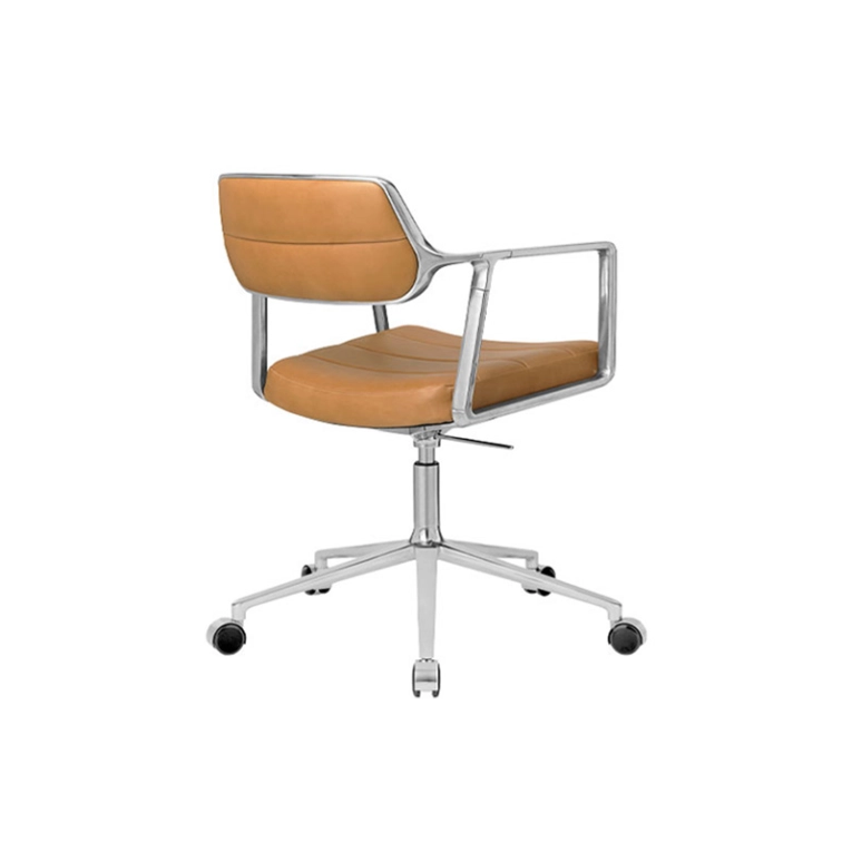 Fauteuil de bureau SWIVEL CHAIR à roulettes Cuir sable / Aluminium poli VIPP