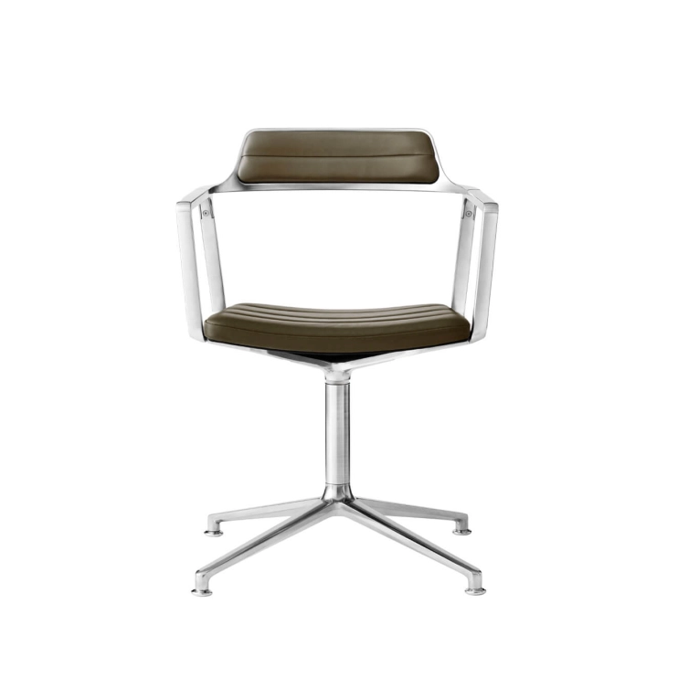 SWIVEL CHAIR 452 sur patins Cuir vert Bosco / Aluminium poli VIPP
