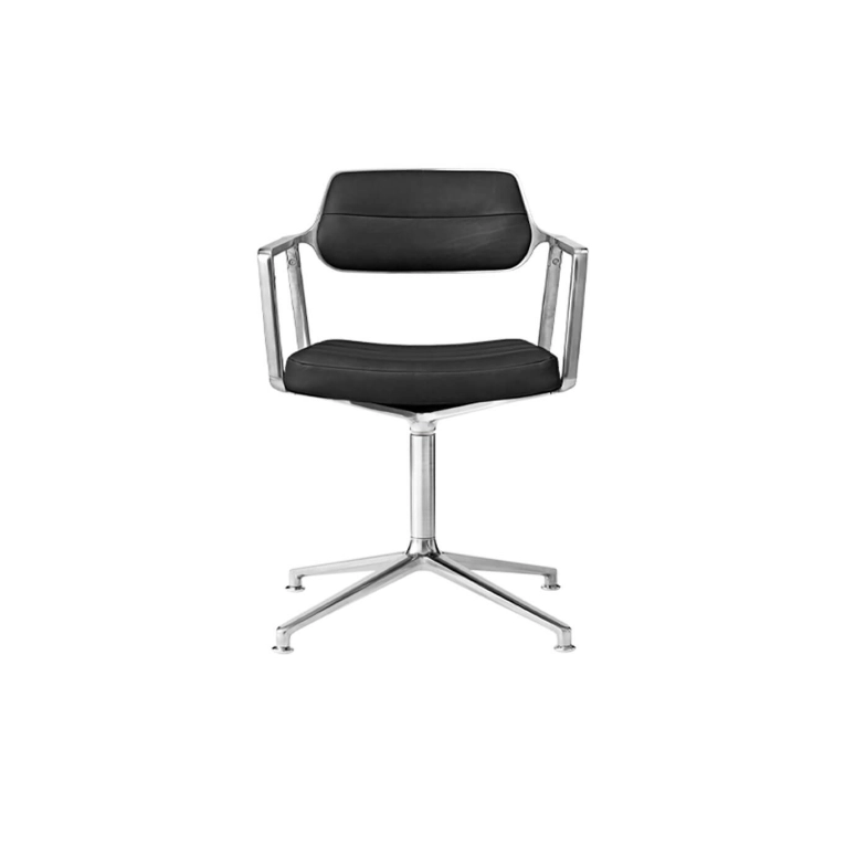 SWIVEL CHAIR 453 à patins Cuir noir / Aluminium poli VIPP