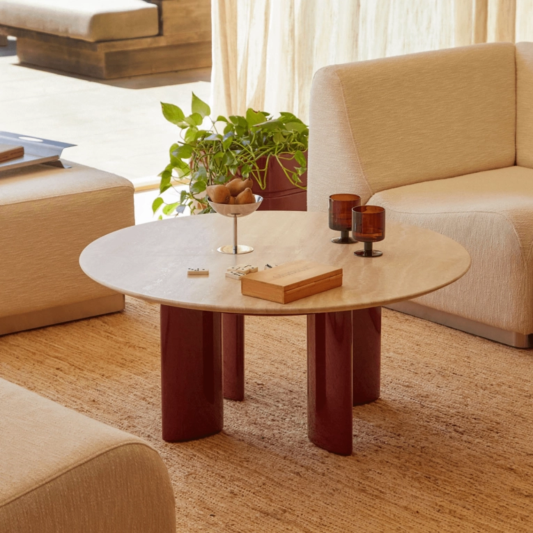 Coffee Table CARLOTTA Travertine / Burgundy THE SOCIALITE FAMILY