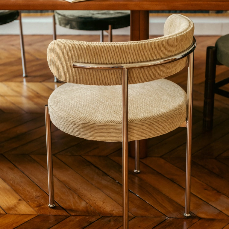 Dining Chair LIBERA Chair Beige Ribbed Velvet/ Chrome THE SOCIALITE FAMILY