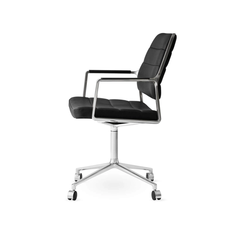 SWIVEL CHAIR 455 à roulettes cuir Noir / Aluminium poli VIPP