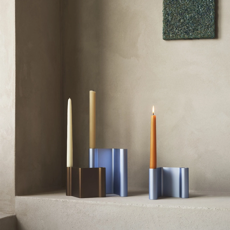 Candle Holder, Candlestick and Candle PAIR H 18 Light blue MUUTO