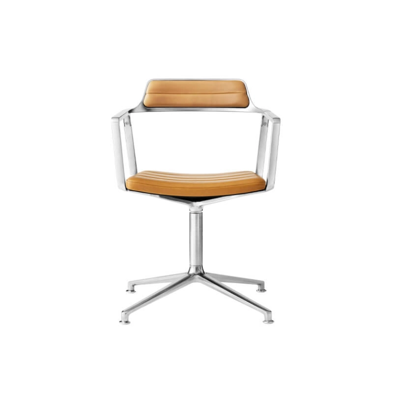 SWIVEL CHAIR 452 sur patins Cuir camel / Aluminium poli VIPP