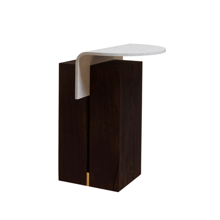 Table d'appoint guéridon GHAN 92.8 M Chêne teinté/ plastique blanc NOMA
