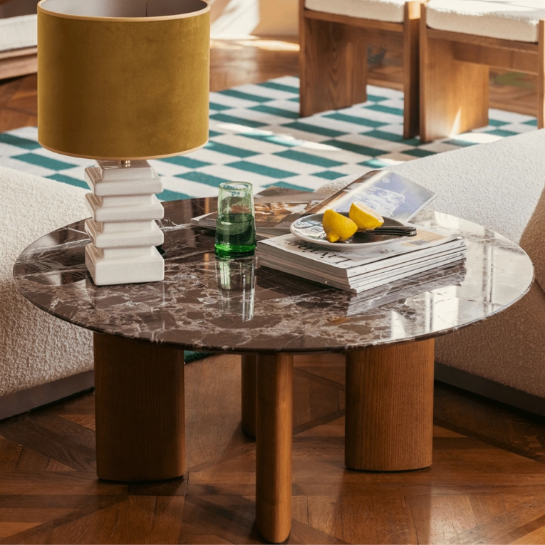 Coffee Table CARLOTTA Red Marble/ Iroko THE SOCIALITE FAMILY