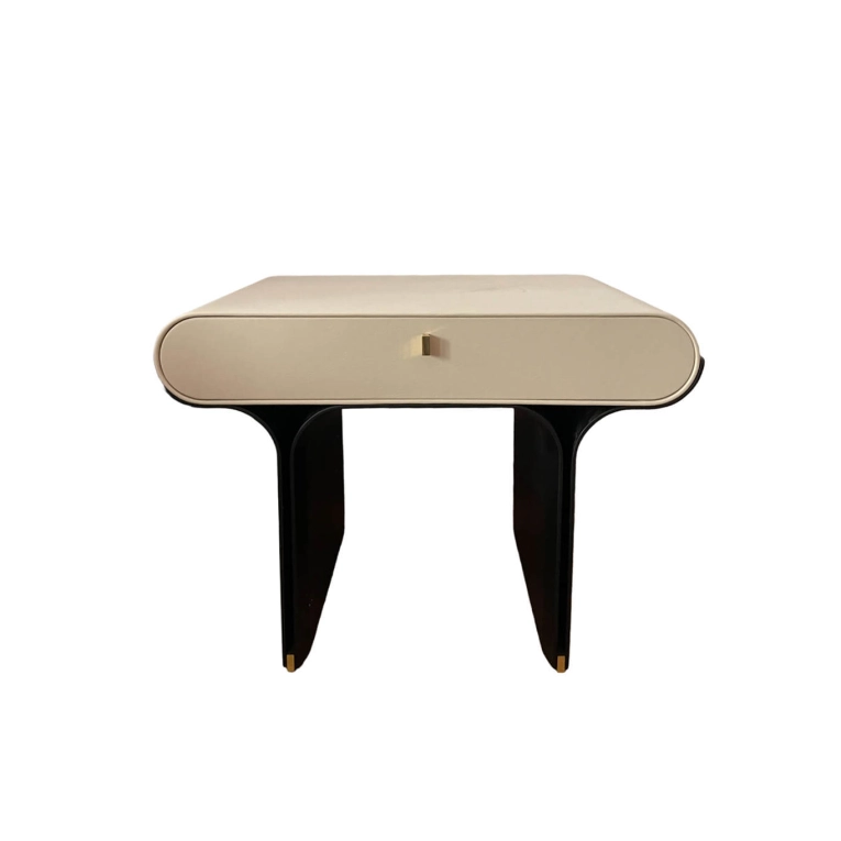 Bedside Table STAMI NIGHT Fard Ecru 2304 leather GALLOTTI & RADICE