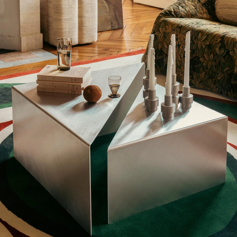 Coffee Table TRIANGOLO brushed aluminum THE SOCIALITE FAMILY