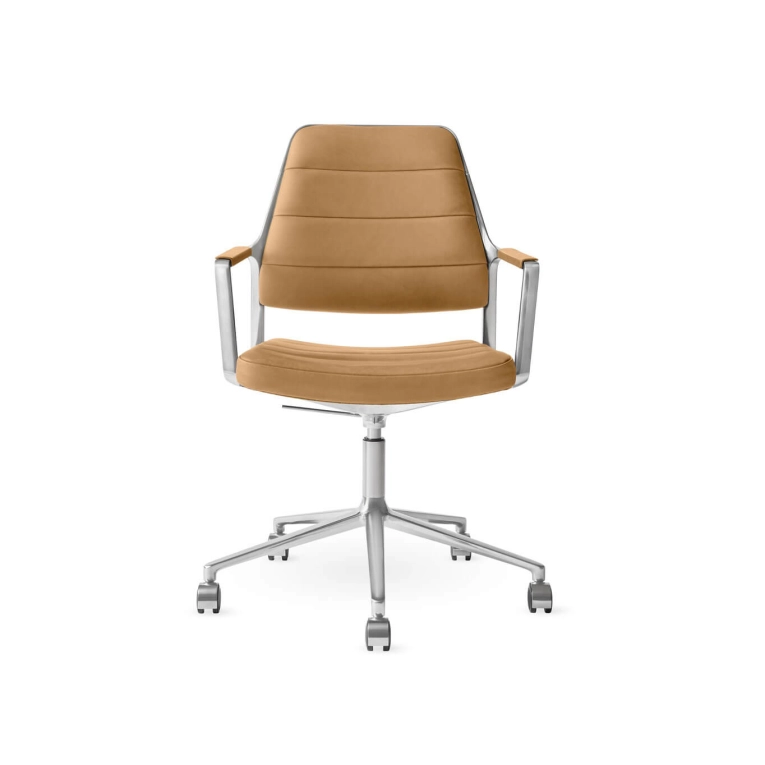 SWIVEL CHAIR 455+ à roulettes cuir Camel / Aluminium poli VIPP