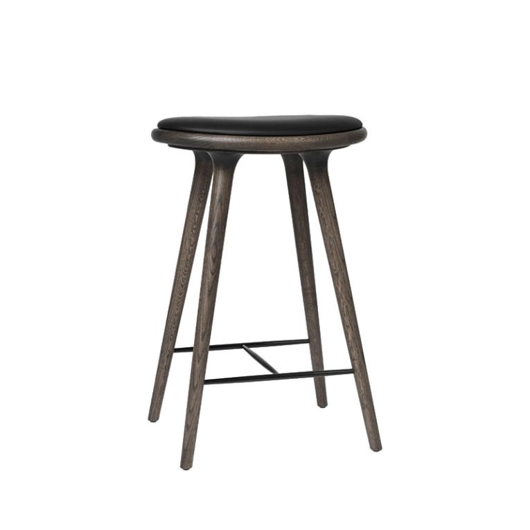 Tabouret haut HIGH STOOL Chêne Sirka gris/ cuir noir MATER