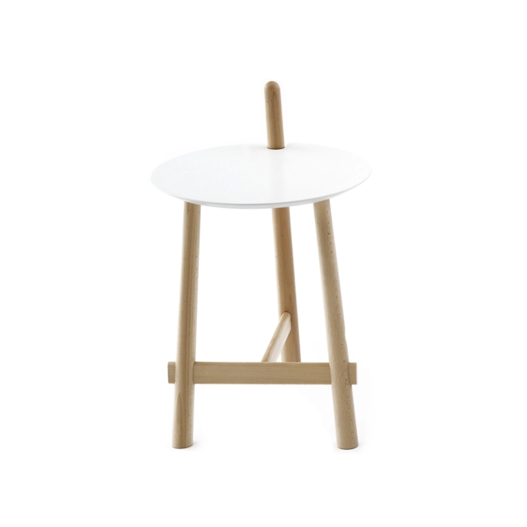 Table d'appoint guéridon ALTAY Plateau blanc  Piètement naturel COEDITION