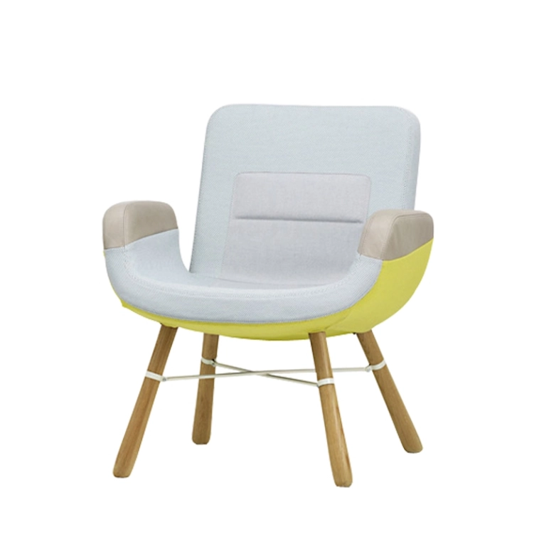 Fauteuil EAST RIVER Jaune/ bleu ciel  Pieds naturels VITRA