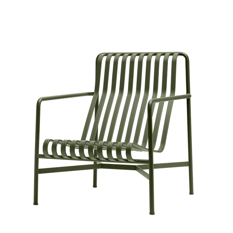 Fauteuil extérieur PALISSADE LOUNGE dossier haut Vert olive HAY