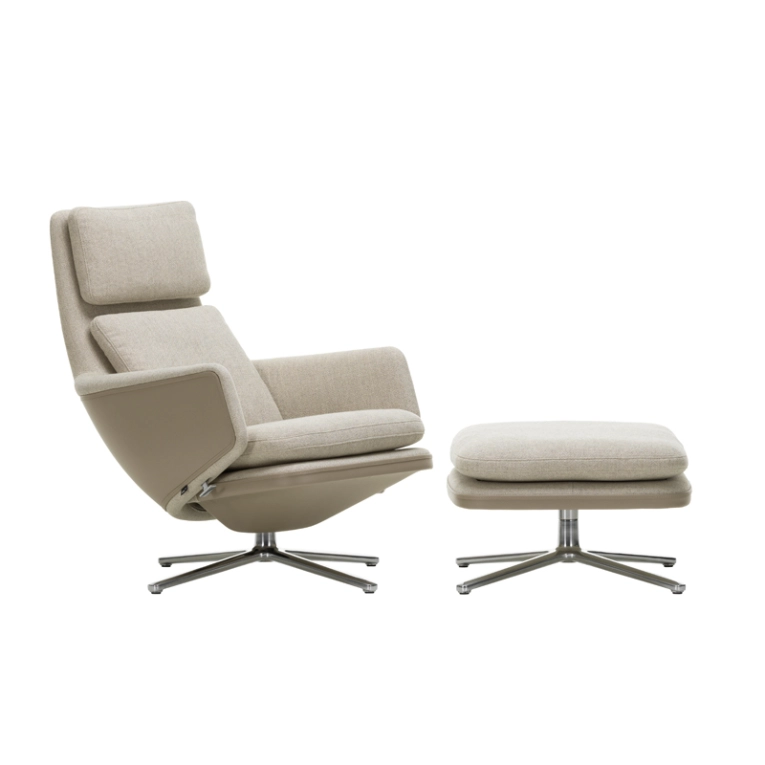 Fauteuil GRAND RELAX & OTTOMAN Tissu Beige gris 03/ sable 07 VITRA