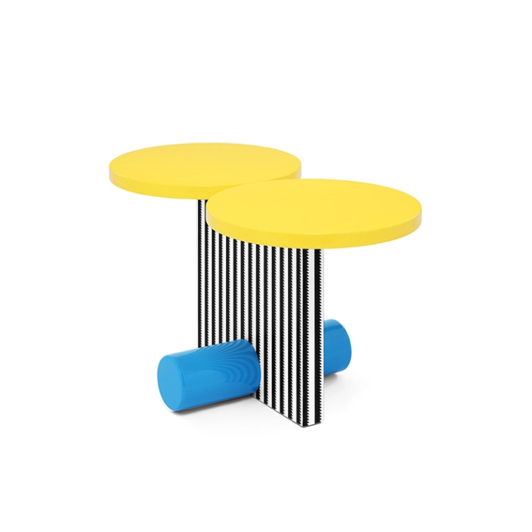 Table d'appoint guéridon POLAR Jaune et bleu MEMPHIS MILANO