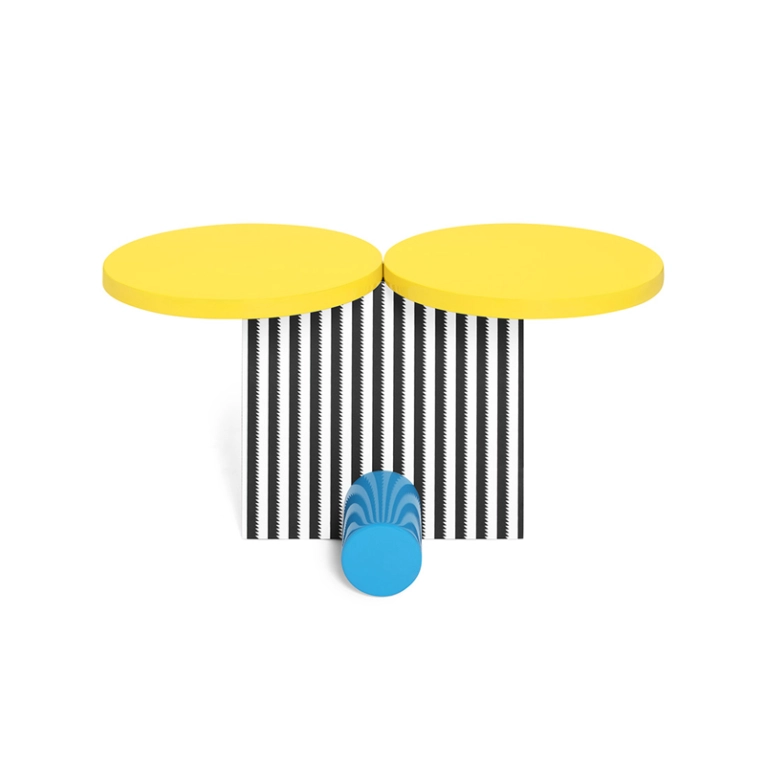 Table d'appoint guéridon POLAR Jaune et bleu MEMPHIS MILANO