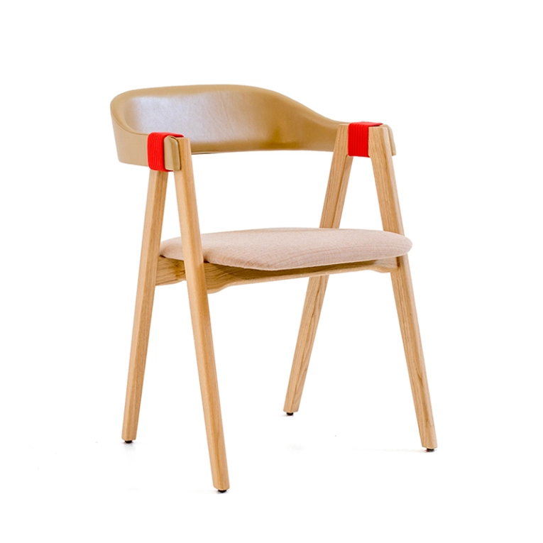 Chaise MATHILDA Dossier cuir Ginger/ assise tissu beige MOROSO
