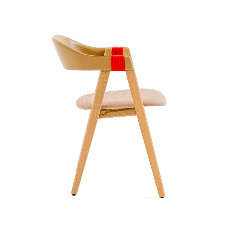 Chaise MATHILDA Dossier cuir Ginger/ assise tissu beige MOROSO