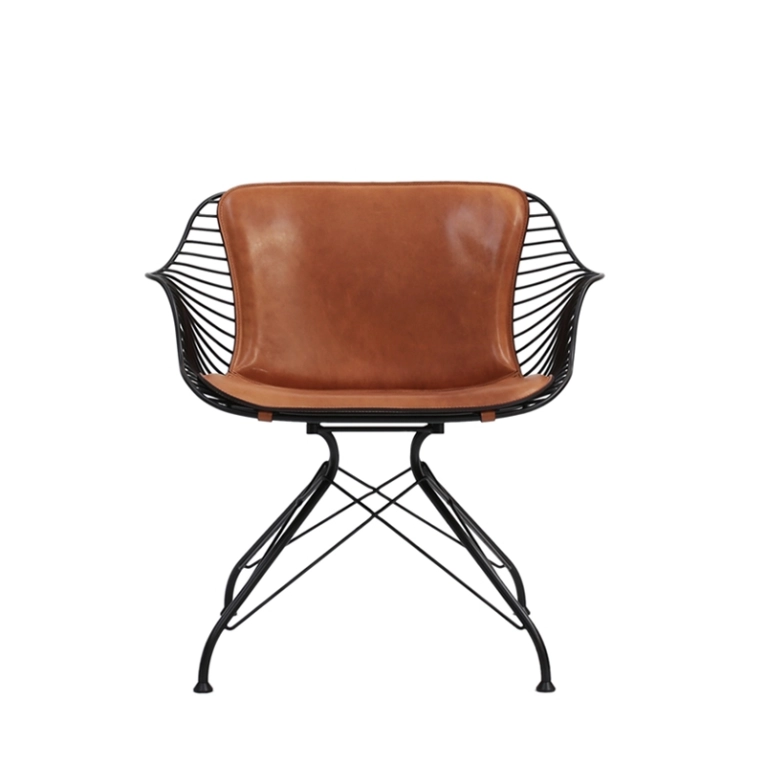 Fauteuil WIRE LOUNGE CHAIR Noir/Cuir Elegance whiskey OVERGAARD & DYRMAN