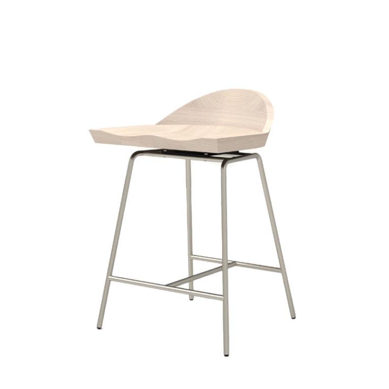 Tabouret haut SPINDLE dossier bas H 61 Frêne blanchi/ nickel satiné  BASSAMFELLOWS