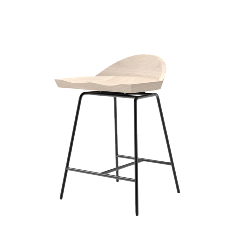 Tabouret haut SPINDLE dossier bas H 61 Frêne blanchi/ noir BASSAMFELLOWS