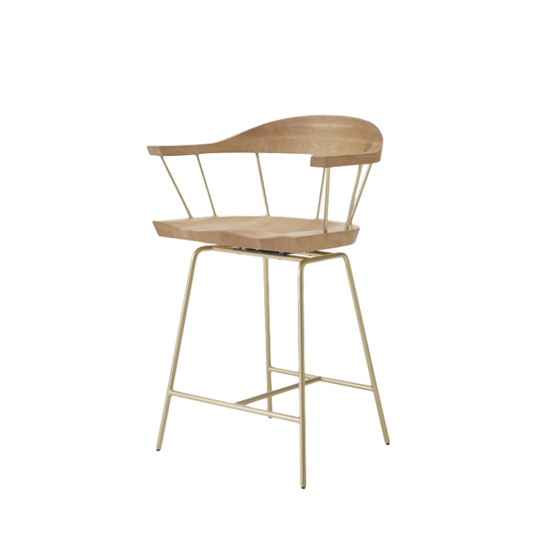 Tabouret haut SPINDLE H 61 Chêne/ laiton satiné BASSAMFELLOWS