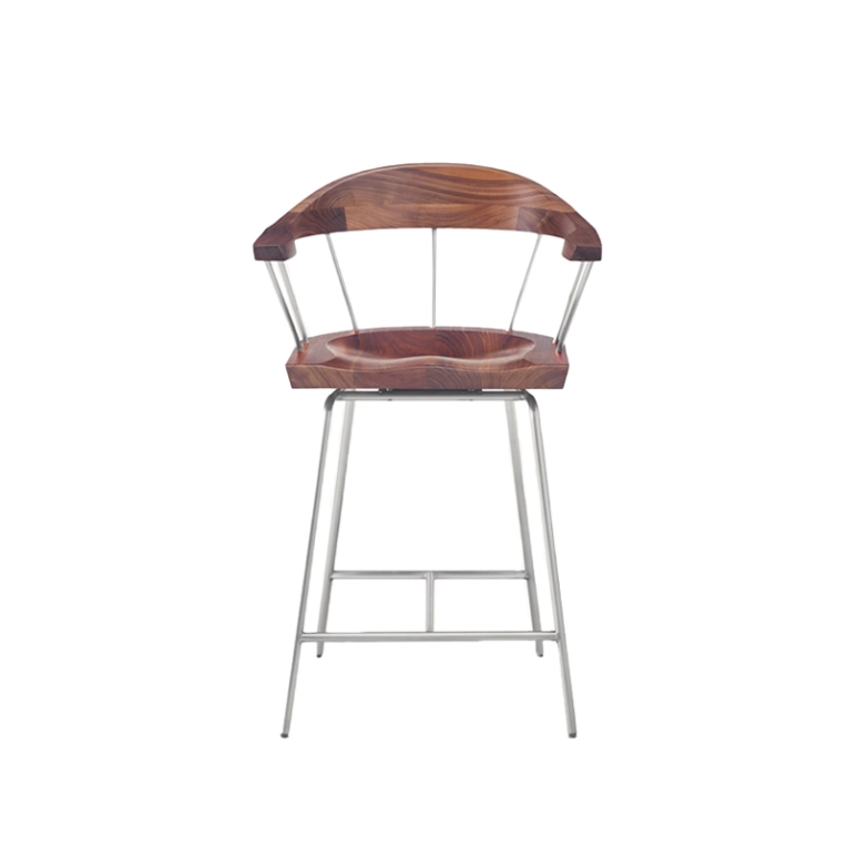 Tabouret haut SPINDLE H 61 Noyer/ nickel satiné BASSAMFELLOWS