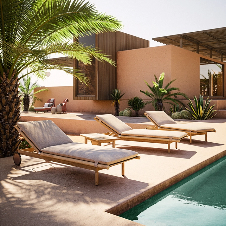 Bain de soleil, chaise longue et hamac TIBBO bain de soleil Taupe DEDON