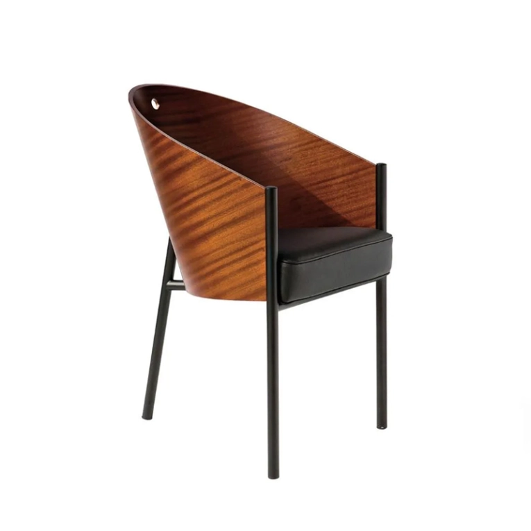 Chaise COSTES Acajou/ cuir noir DRIADE
