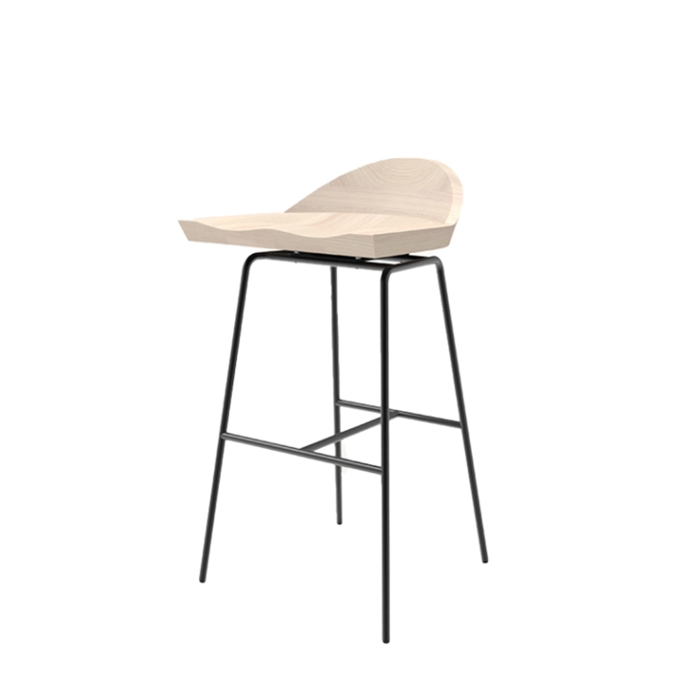 Tabouret haut SPINDLE dossier bas H 76 Frêne blanchi/ noir BASSAMFELLOWS