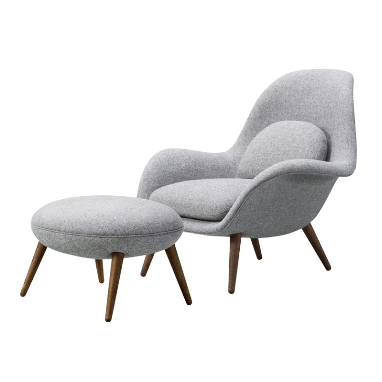 Fauteuil SWOON LOUNGE & OTTOMAN Gris 130 FREDERICIA