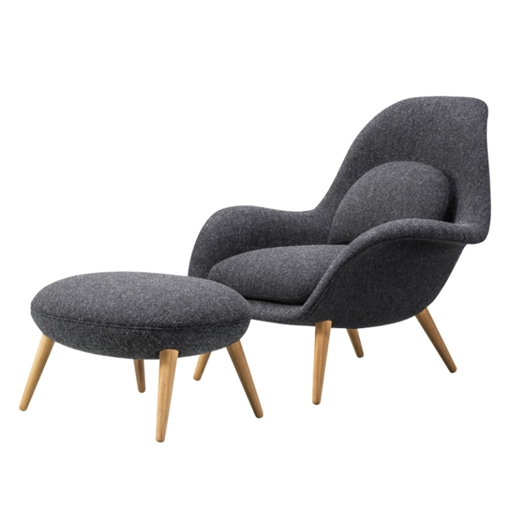 Fauteuil SWOON LOUNGE & OTTOMAN Gris foncé 180 FREDERICIA