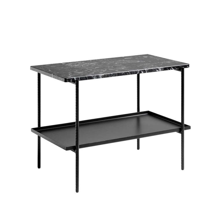 Table d'appoint guéridon REBAR 75x44 Marbre noir/ noir HAY