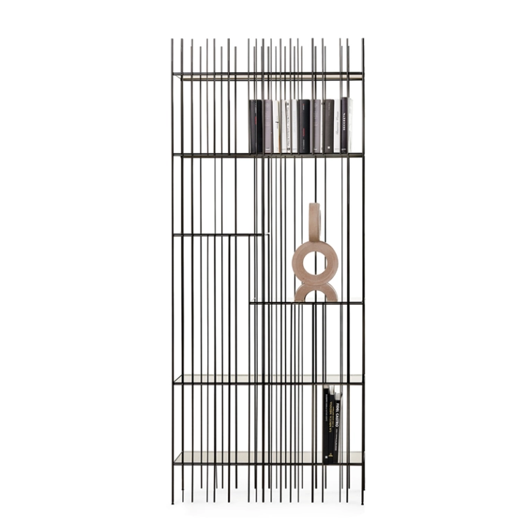 Etagère Bibliothèque METRICA A Métal bruni/ verre bronze MOGG