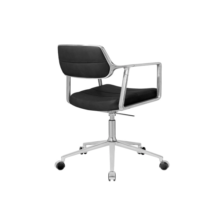 Fauteuil de bureau SWIVEL CHAIR à roulettes Cuir noir / Aluminium poli VIPP