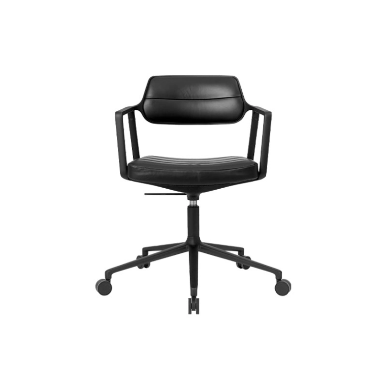 Fauteuil de bureau SWIVEL CHAIR à roulettes Cuir noir / Aluminium peint noir VIPP