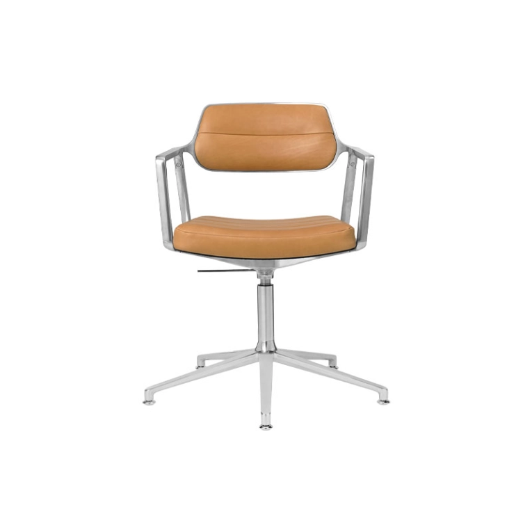 Fauteuil de bureau SWIVEL CHAIR à patins Cuir sable / Aluminium poli VIPP