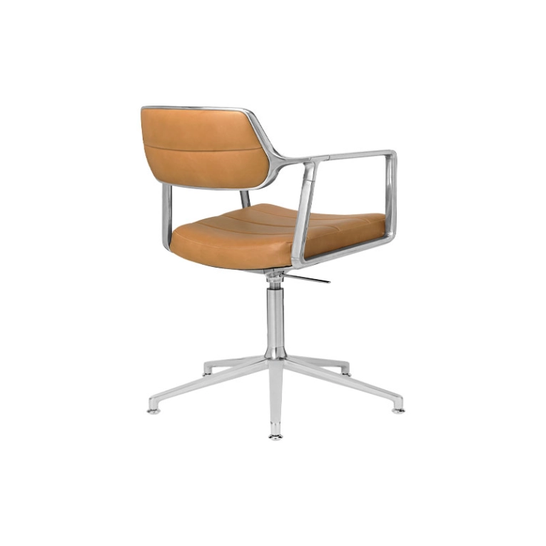 Fauteuil de bureau SWIVEL CHAIR à patins Cuir sable / Aluminium poli VIPP
