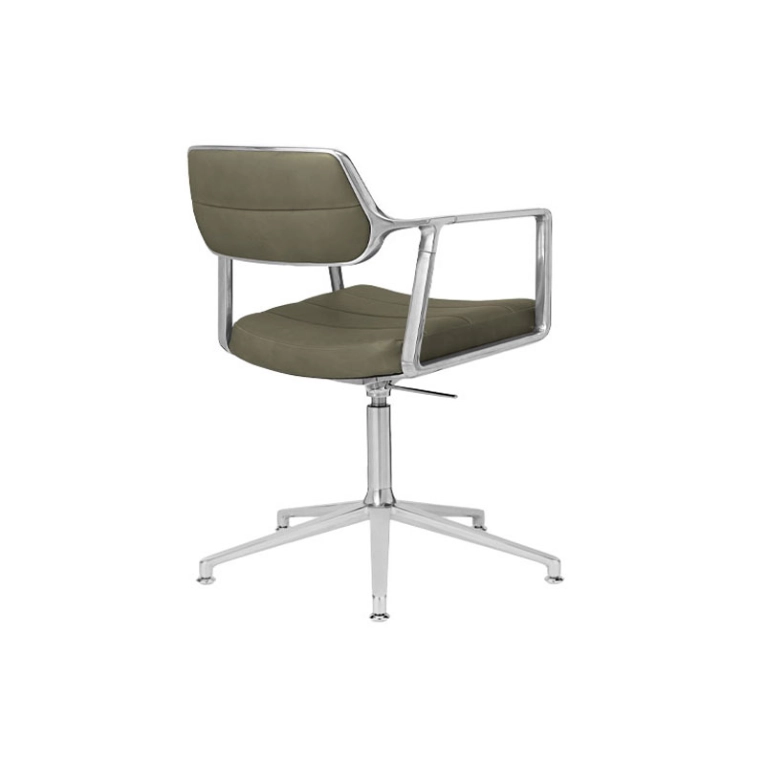 Fauteuil de bureau SWIVEL CHAIR à patins Cuir vert Bosco / Aluminium poli VIPP