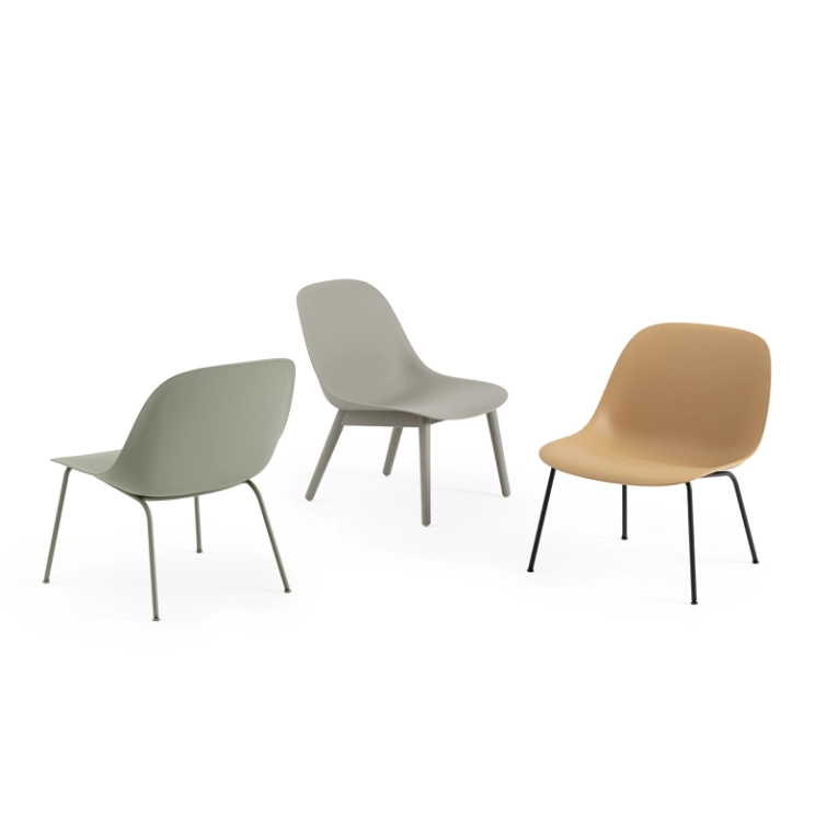 Fauteuil FIBER LOUNGE Pieds bois Gris MUUTO