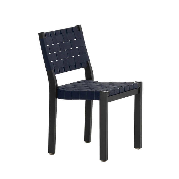 Chaise 611 Bouleau noir / lin noir/bleu ARTEK