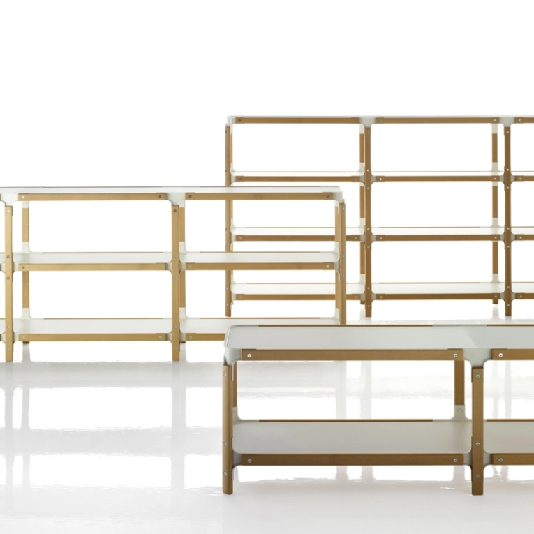 Etagère STEELWOOD SHELVING SYSTEM 3 plateaux 2 modules Blanc, bois MAGIS