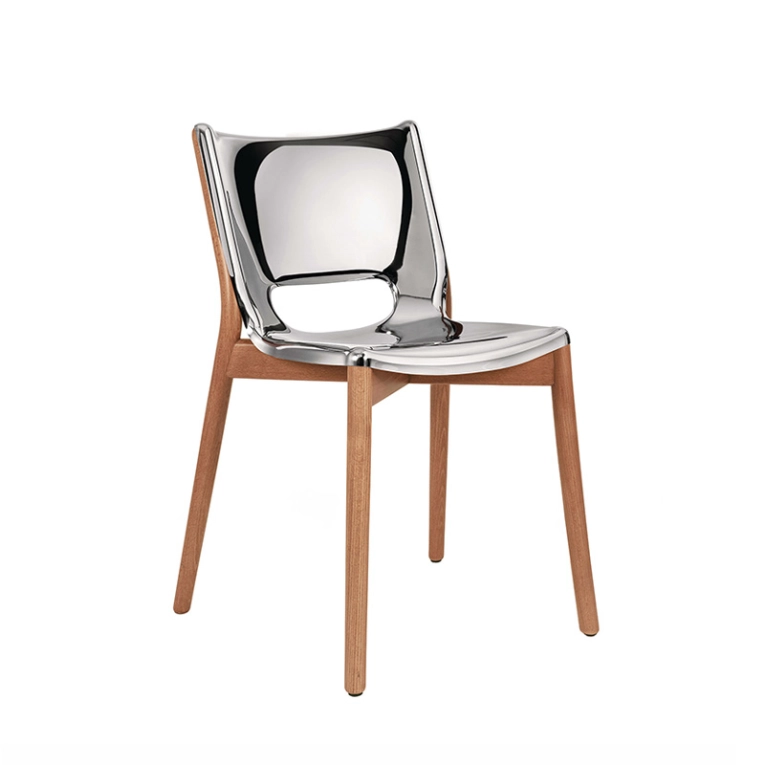 Chaise POÊLE Inox brillant/ hêtre brun ALESSI