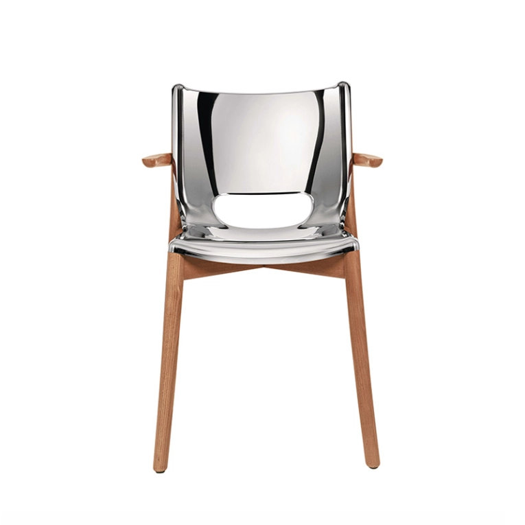 Chaise POÊLE avec accoudoirs Inox brillant/ hêtre brun ALESSI