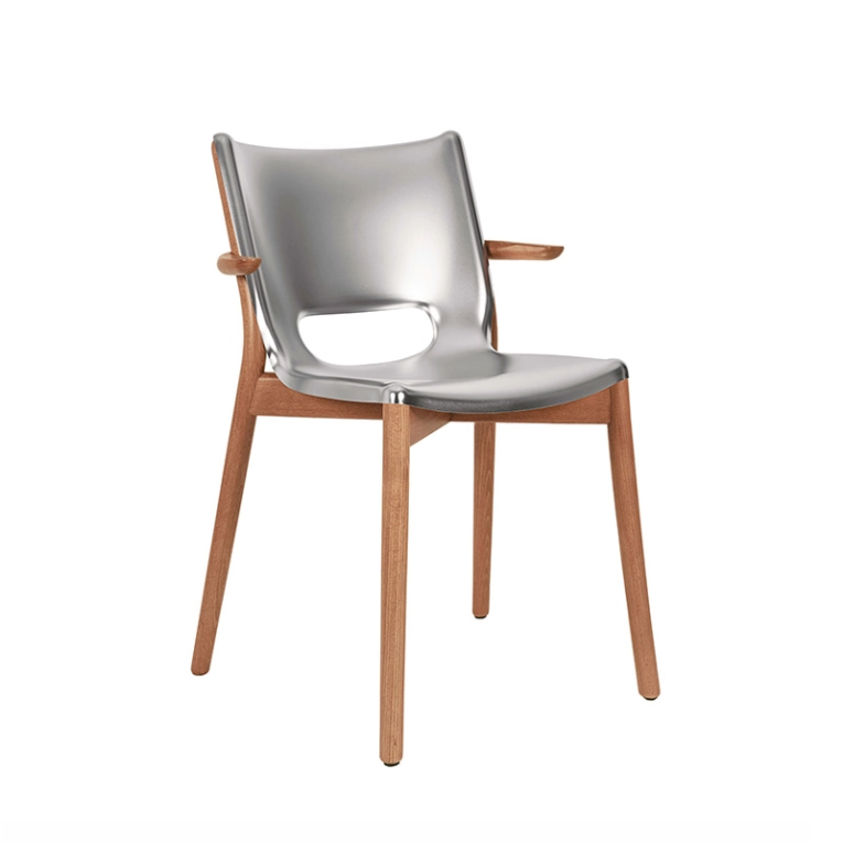Chaise POÊLE avec accoudoirs Inox satiné/ hêtre brun ALESSI