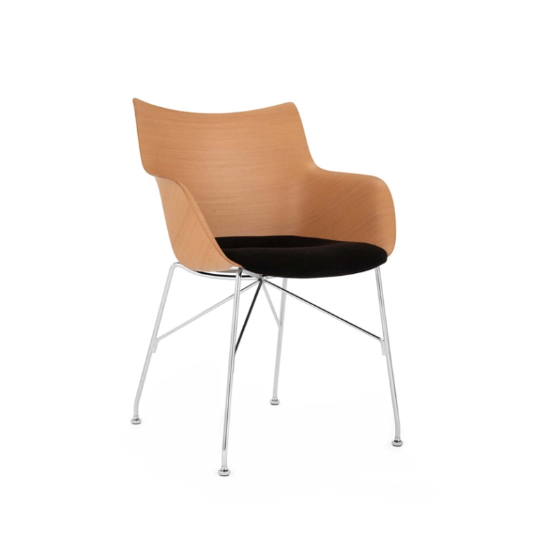 Chaise Q/WOOD assise tissu Bois clair/ chrome/ noir KARTELL